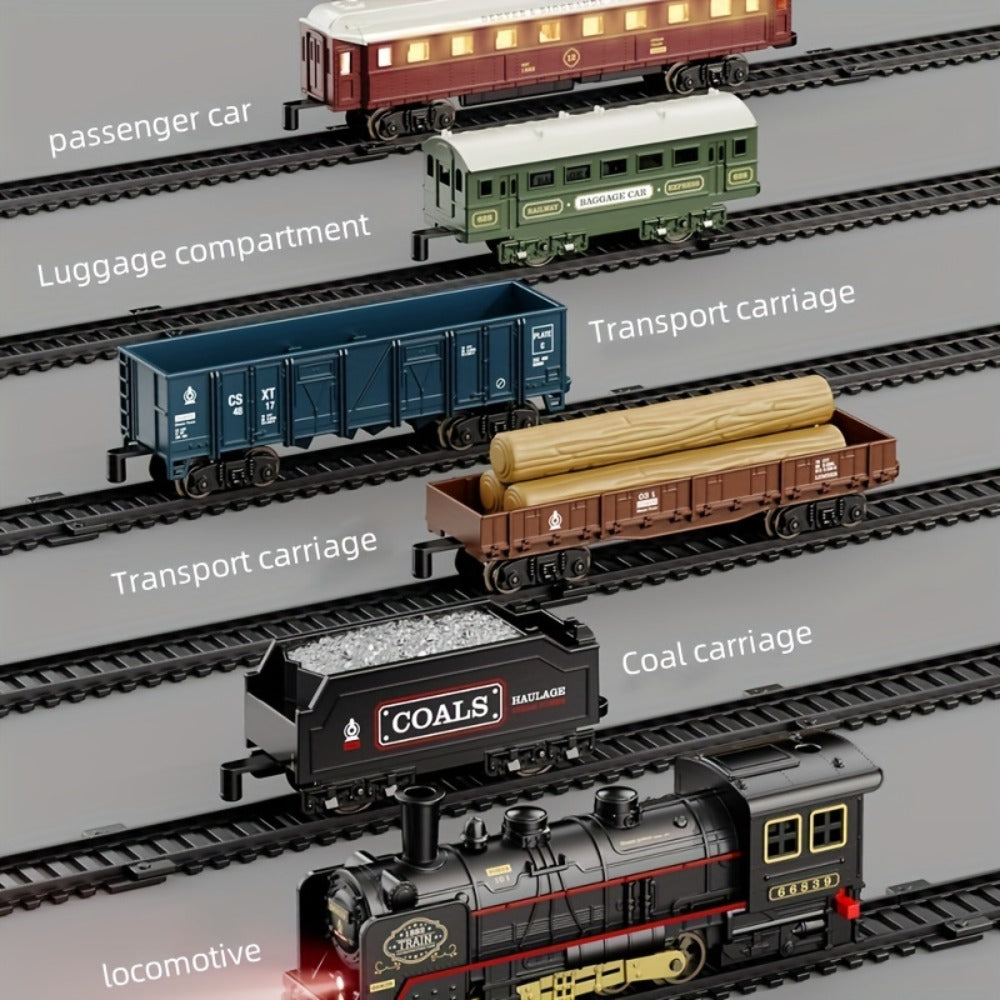 Battery Operated Steam Engine Train Toy Set with Tracks – Electric Locomotive Model for Kids Boys Girls Ages 3+, Classic Black Train, Birthday Christmas Halloween Gift