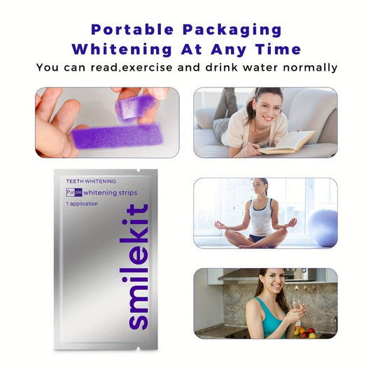 Purple Teeth Whitening Strips, Peroxide-Free Color Corrector Strips for At-Home Use, 28 Pairs