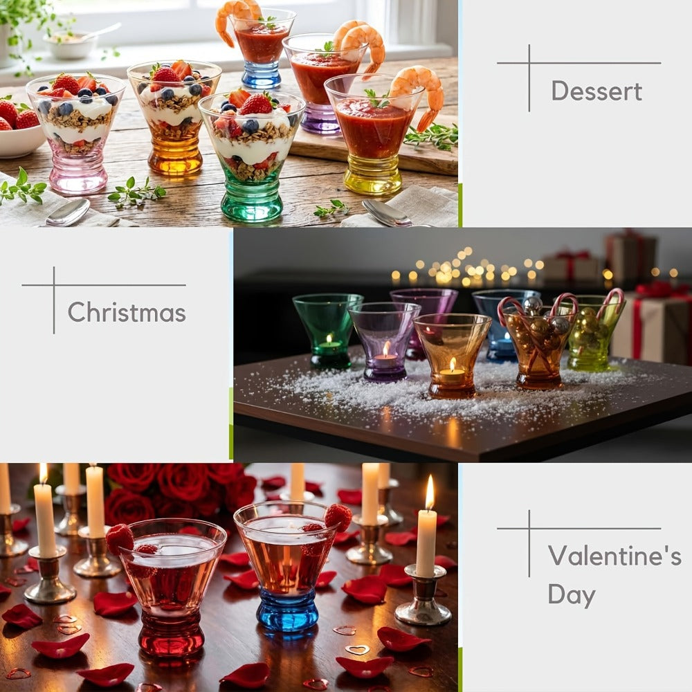 Stemless Martini Glasses Set of 6 – 8oz Colored Cocktail Glasses, Margarita Bar Dessert Glassware with Gradient Color Base, Espresso Martini Manhattan Party Glasses, Gift for Her