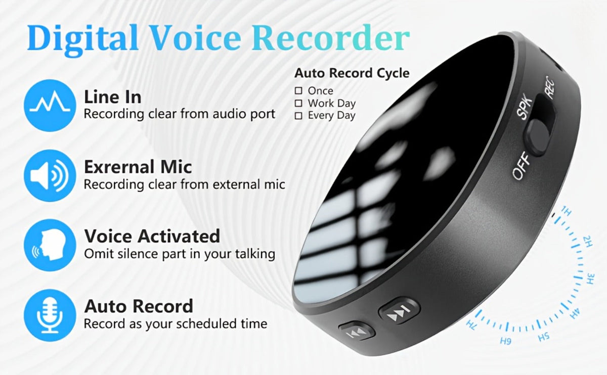 Voice Activated Recorder 64GB with AI Noise Reduction, Magnetic Digital Voice Recorder HD 3072kbps, 4000H Storage 100H Battery, Playback, 360° Mic, for Car Lectures Meetings Interviews