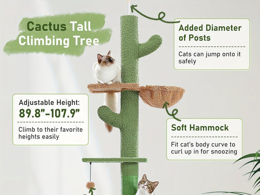Floor-to-Ceiling Cat Tree, 90–107-Inch Adjustable 4-Tier Tension Tower
