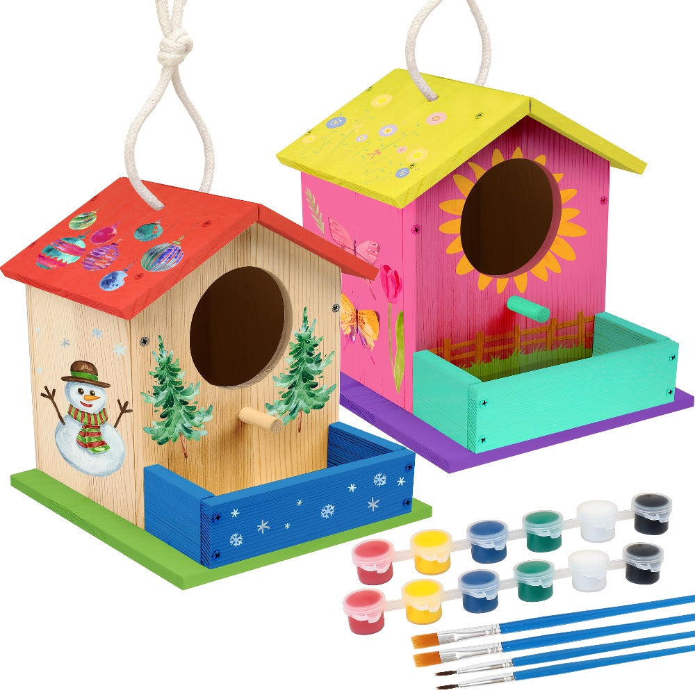 Wooden Birdhouse Building Kit for DIY Build-and-Paint Craft Projects