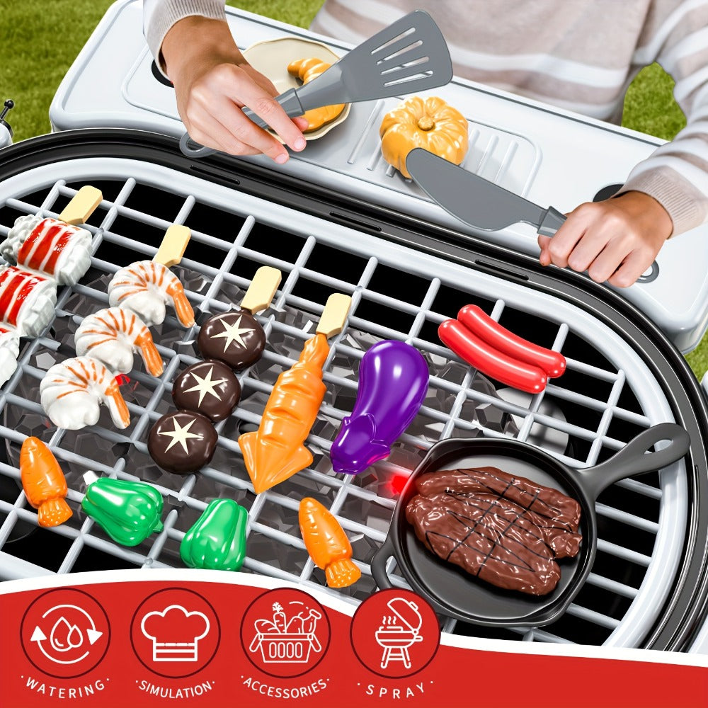 Kids BBQ Grill Playset with Two-Tier Design, Toy Food & Water Tap