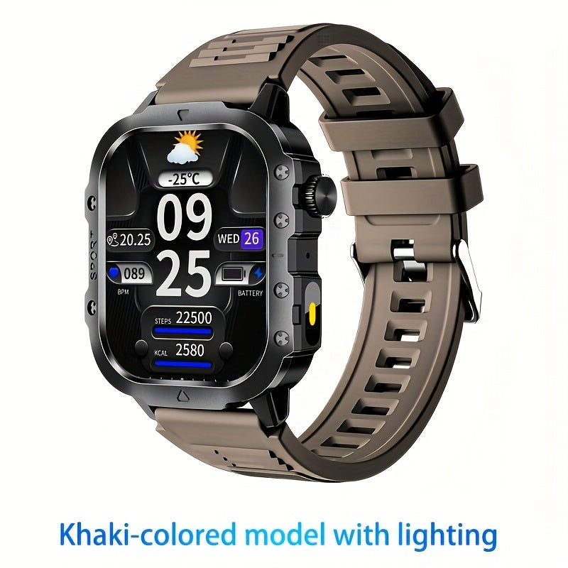 Illumination Light Smartwatch K33 Khaki – Full Touch, 100+ Sport Modes, Wireless Calling, Music Playback, Remote Camera, Weather Forecast, Alarm & Custom Watch Faces – Unisex Silicone Strap