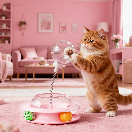 Cat Puzzle Toy Spinning Wheel with Food Spill Feeder - Interactive Rotating Excavating Toy for Indoor Cats & Kittens, No Battery Mental Stimulation & Hunting Instinct Exercise Toy