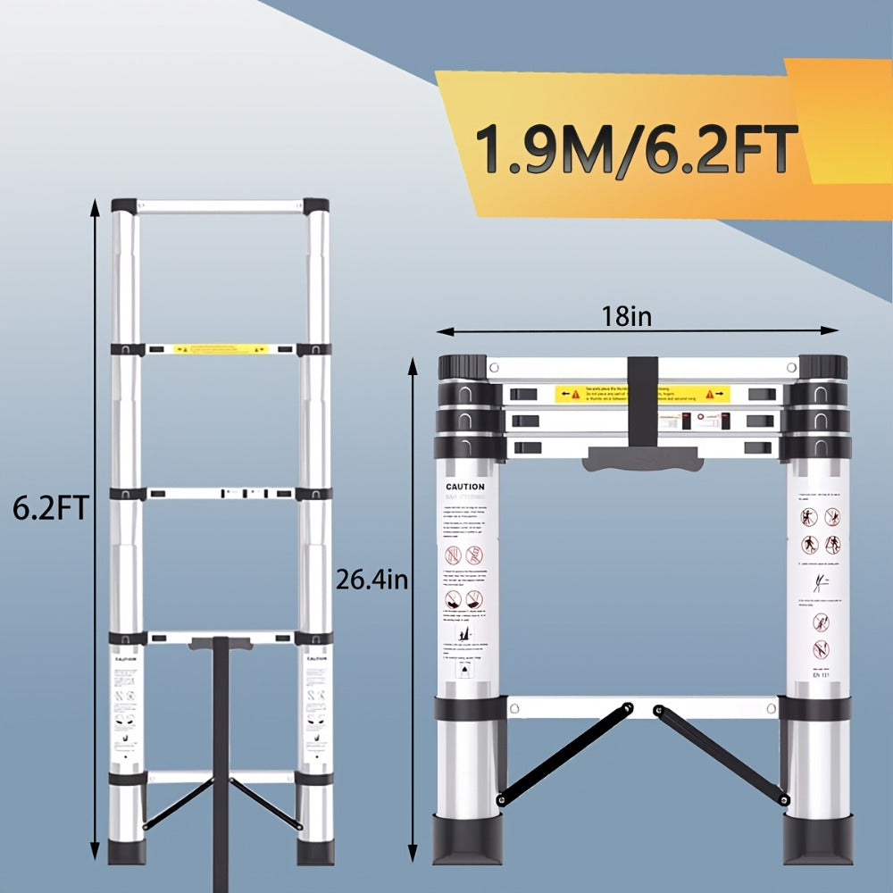 Telescoping Extension Ladder Aluminum Heavy Duty 330 LBS – 6.5 / 8.5 / 10.5 / 12.5 FT Folding Telescopic Ladder, Easy Store, Multi-Purpose for Roof Repair, Painting, Gutter Cleaning & Outdoor Work