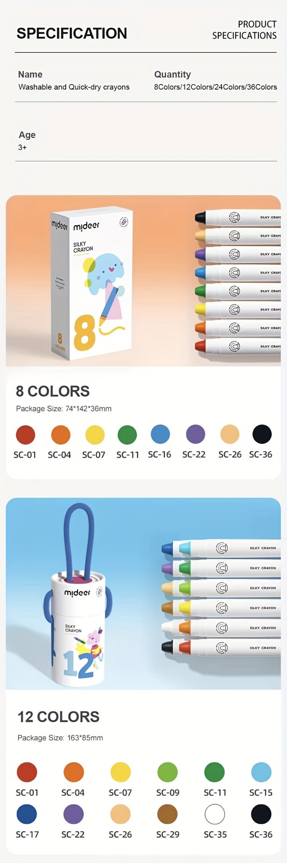 Silky Crayons 24 Colors Washable Quick-Dry Non-Toxic Jumbo Crayon Set for Kids Toddlers Artists Drawing Coloring Art Supplies Birthday Gift School Supplies