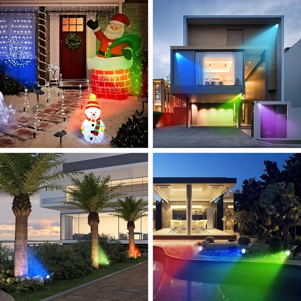 Solar Landscape Lights 2-in-1 Wall & Ground – Independent Adjustable Solar Panel Auto On/Off | 8 Color Modes Outdoor Solar Spotlight for Garden, Driveway, Sidewalk & Pool Area | IP44 Waterproof