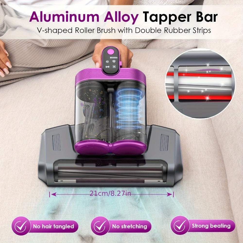 Mattress Vacuum Cleaner Handheld Bed Cleaner – 16KPa Strong Suction with UVC Light & Hot Air Heating, Deep Clean for Pillows, Sofa, Crib & Pet Hair, Double Cup Design, White or Purple