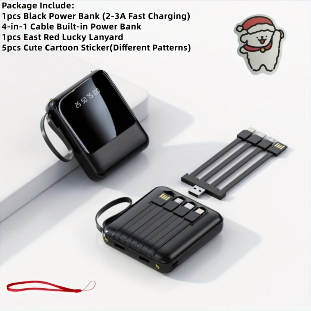 10000mAh Power Bank Built-in 4-in-1 Cable 22.5W Super Fast Charging Slim Mini Portable Charger for iPhone Android Samsung – Compact Travel Battery Pack USB-C Micro Lightning