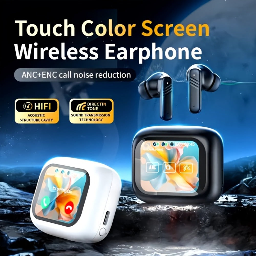 LED Touchscreen Wireless Earbuds Bluetooth 5.4, ANC/ENC Noise Cancelling, 48H Playtime, Touch Screen Control, LED Display Charging Case, True Wireless Earphones for Work Sport Travel