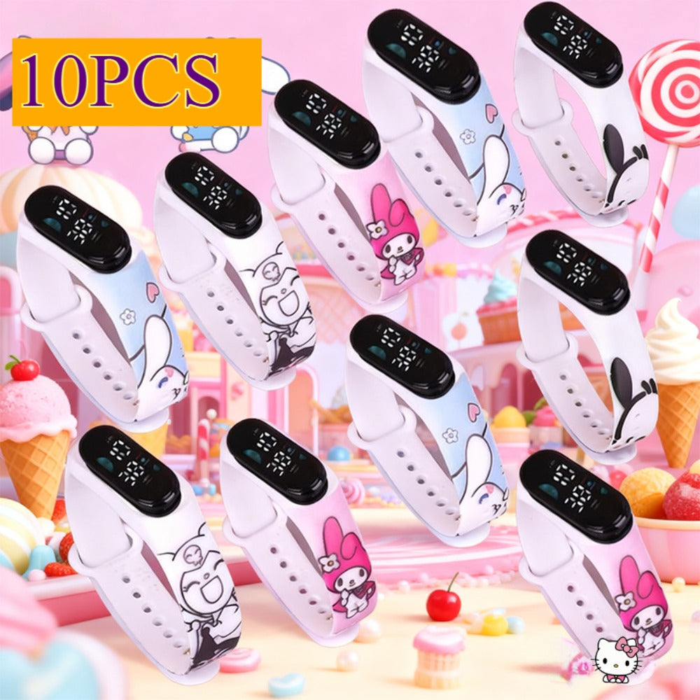 Kids Electronic Watch Set, 10 Pieces with Kuromi and My Melody Designs