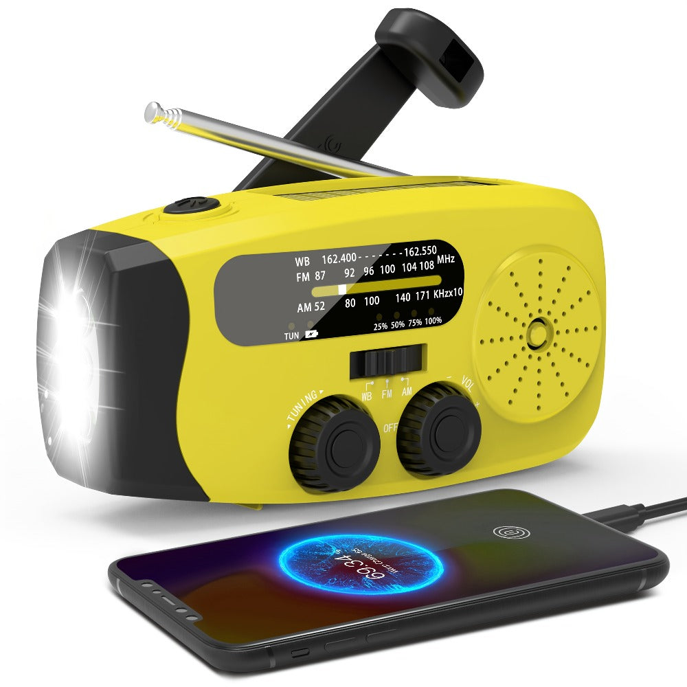 NOAA Emergency Weather Radio Solar Hand Crank with 2000mAh Power Bank & LED Flashlight – AM/FM/NOAA Portable Survival Radio, USB Charging, Solar Powered, Hurricane & Winter Storm Preparedness Gear