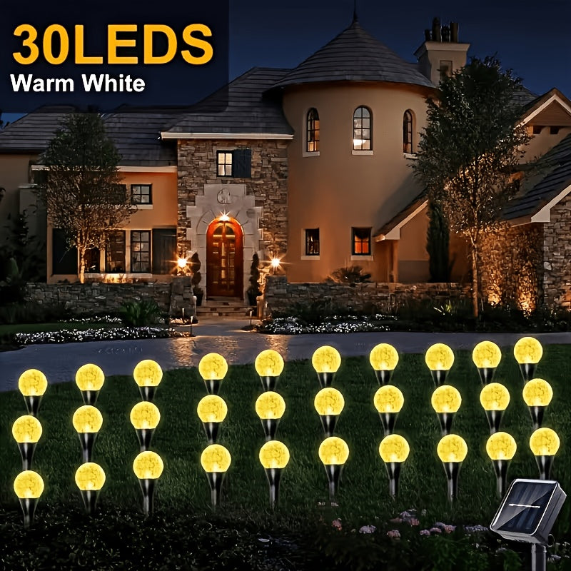 Solar Garden Lights Outdoor 30 Pack Crystal Bubble Ball Ground Spike LED - 8 Modes Waterproof Solar Powered Landscape Fairy Lights for Yard Lawn Pathway Patio Camping Christmas Holiday Decoration