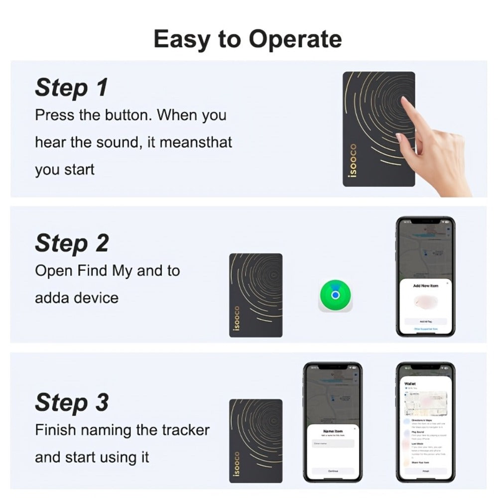 Ultra-Thin Find My Wallet Tracker Card for iPhone – iOS-Only Item Locator with 3-Year Battery, Global Tracking for Wallet Purse Luggage School Bag Work Badge, 1-Pack or 2-Pack