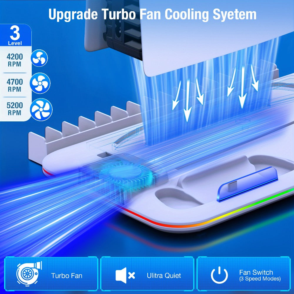 15-Game Storage PS5 Slim Stand with RGB Cooling Fan & Dual Controller Charging Station – Compatible with PS5 Slim Disc & Digital Edition, PlayStation 5 Accessories with RGB Light