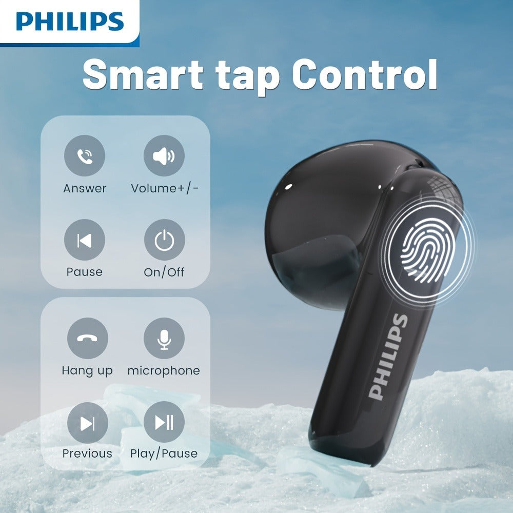 Philips TAT1220 Bluetooth 6.0 Wireless Earbuds ANC Active Noise Cancelling, 360° Surround Sound Open Design Touch Control Type-C Charging, In-Ear Headphones for Sports Daily Use Phone Camping Outdoor