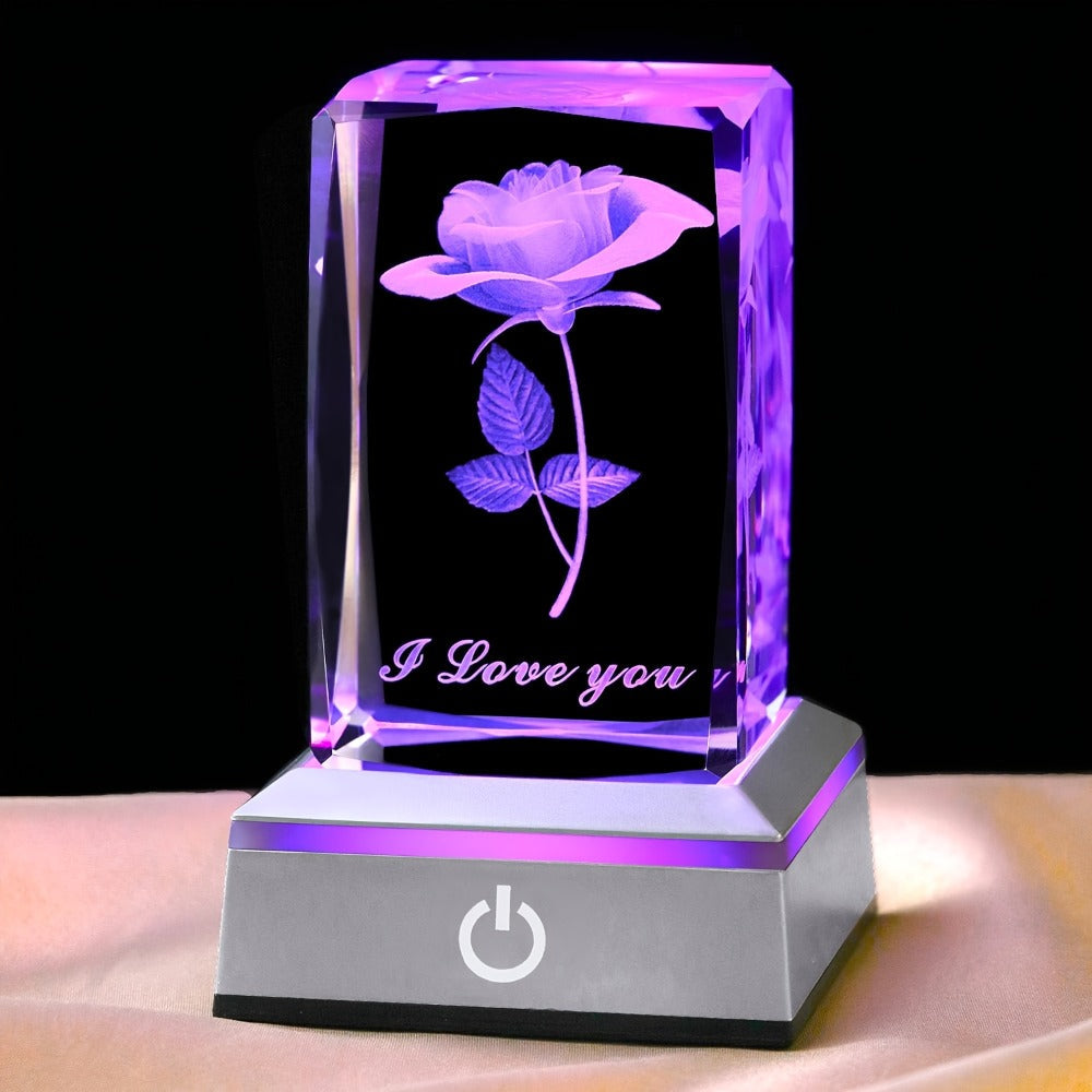 Rose Crystal LED Night Light – Colorful Floral LED Sign Lamp, Romantic Desk Light for Bedroom Vanity, Unique Gift for Girlfriend Wife Mom on Women's Day Anniversary Birthday (4 Styles)