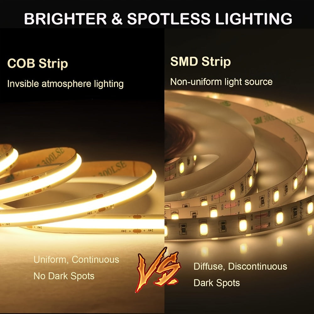 COB LED Strip Light 4800LEDs 32.8FT No Dark Spots - High Density Dimmable Knob Switch Ultra-Thin 8mm Flexible Tape Light for Under Cabinet TV Backlight Kitchen Vanity Mirror Bedroom Bathroom