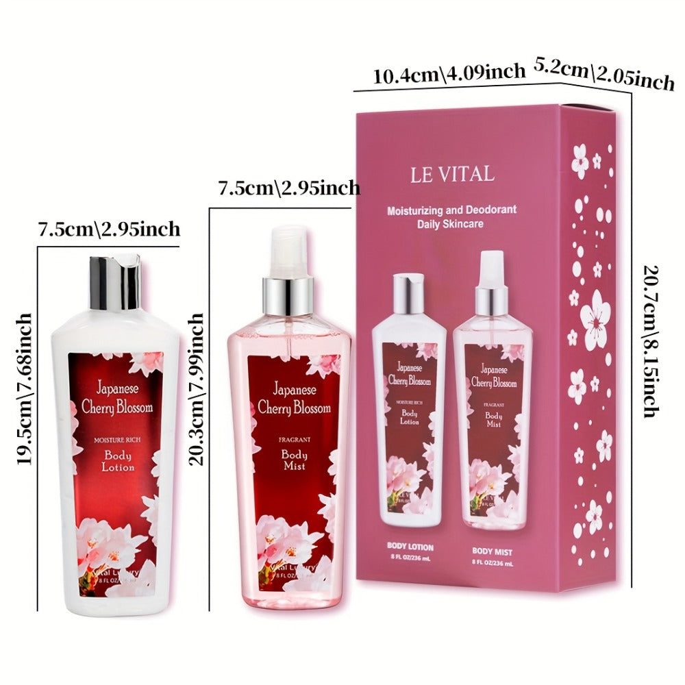 Cherry Blossom Gift Set for Women Body Lotion and Body Mist Japanese Sakura Fragrance Moisturizing Softening Skin Care Set - Perfect Valentine Birthday Mother's Day Bridal Shower Holiday Gift