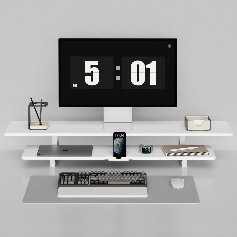 Dual Monitor Stand Riser with Storage E-Sports Style, Adjustable Height Ergonomic Desk Organizer with Cable Management, Modern Minimalist Desktop Stand for Home Office Gaming Setup, Black & White