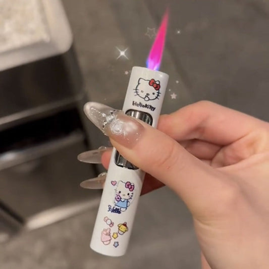 Refillable Kawaii Windproof Lighter with Pink Flame, Kuromi & Kitty Styles