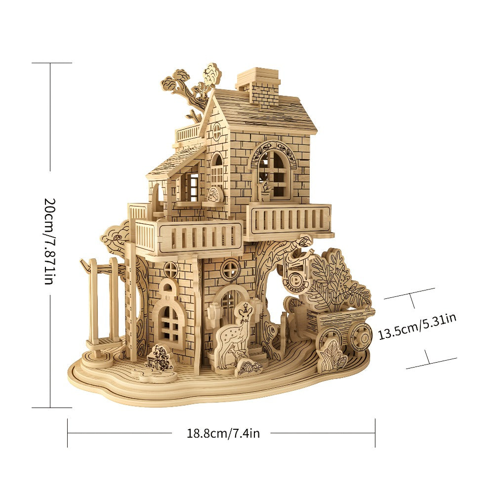Rotating Merry-Go-Round Wooden Puzzle Kit – Mechanical Carousel 3D Model for Adults & Teens, DIY Kinetic Display Piece, Unique Christmas Birthday Gift (Treehouse, Cello, Airship, Pumpkin Styles)