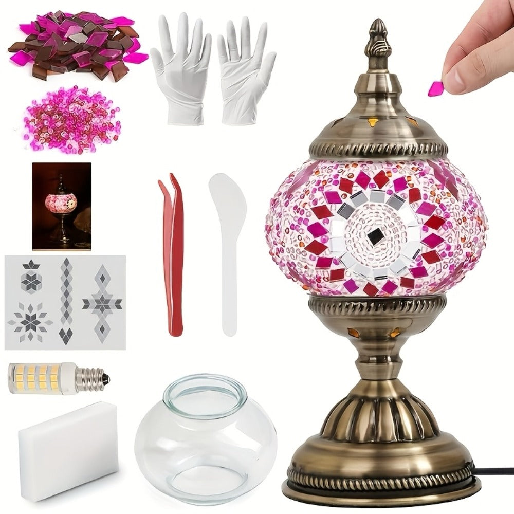 DIY Turkish Moroccan Mosaic Lamp Kit Handmade Glass Metal Brass Dimmable Bohemian Table Light for Bedroom Living Room Office Vintage Boho Decor Gift Multiple Colors 3-Color Adjustable Option