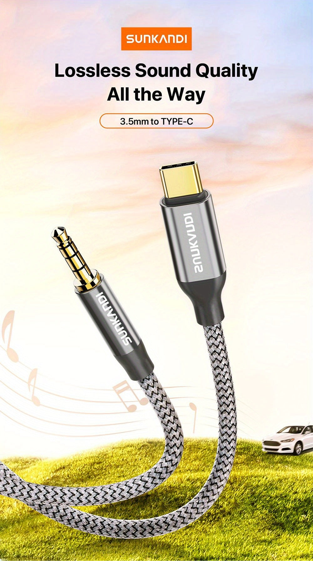 USB C to 3.5mm Audio Adapter with DAC Chip | SUNKANDI TRRS Headphone Jack Converter for iPhone 15 16 Galaxy S24 S23 iPad MacBook & All USB-C Devices – Hi-Fi Car Stereo Cord