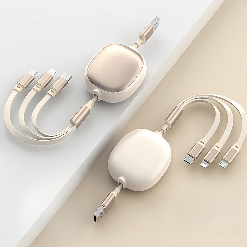 Retractable 3-in-1 Charging Cable 100W Fast Charge – USB-C Micro USB Lightning Multi Connector 1.2m 480Mbps Data Sync for iPhone 15 14 13 12 11 Samsung Galaxy Android – Tangle-Free Travel Cable 6 Colors