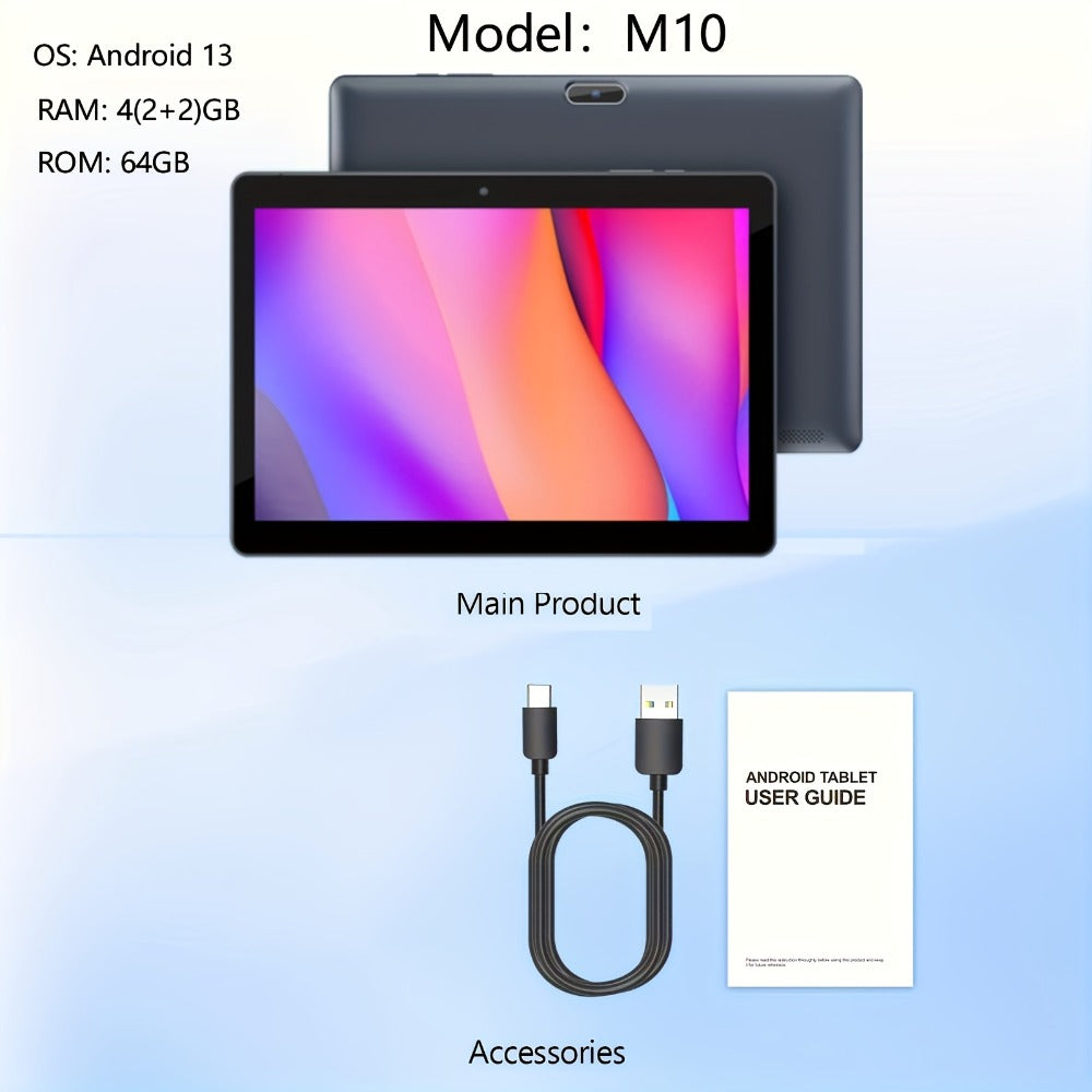 10 Inch 2-in-1 Android Tablet with Keyboard, 64GB ROM 6000mAh Battery, Quad-Core WiFi Tablet with Optional Keyboard Case Mouse & Stylus, 2MP+8MP Dual Camera, 1TB Expandable Storage