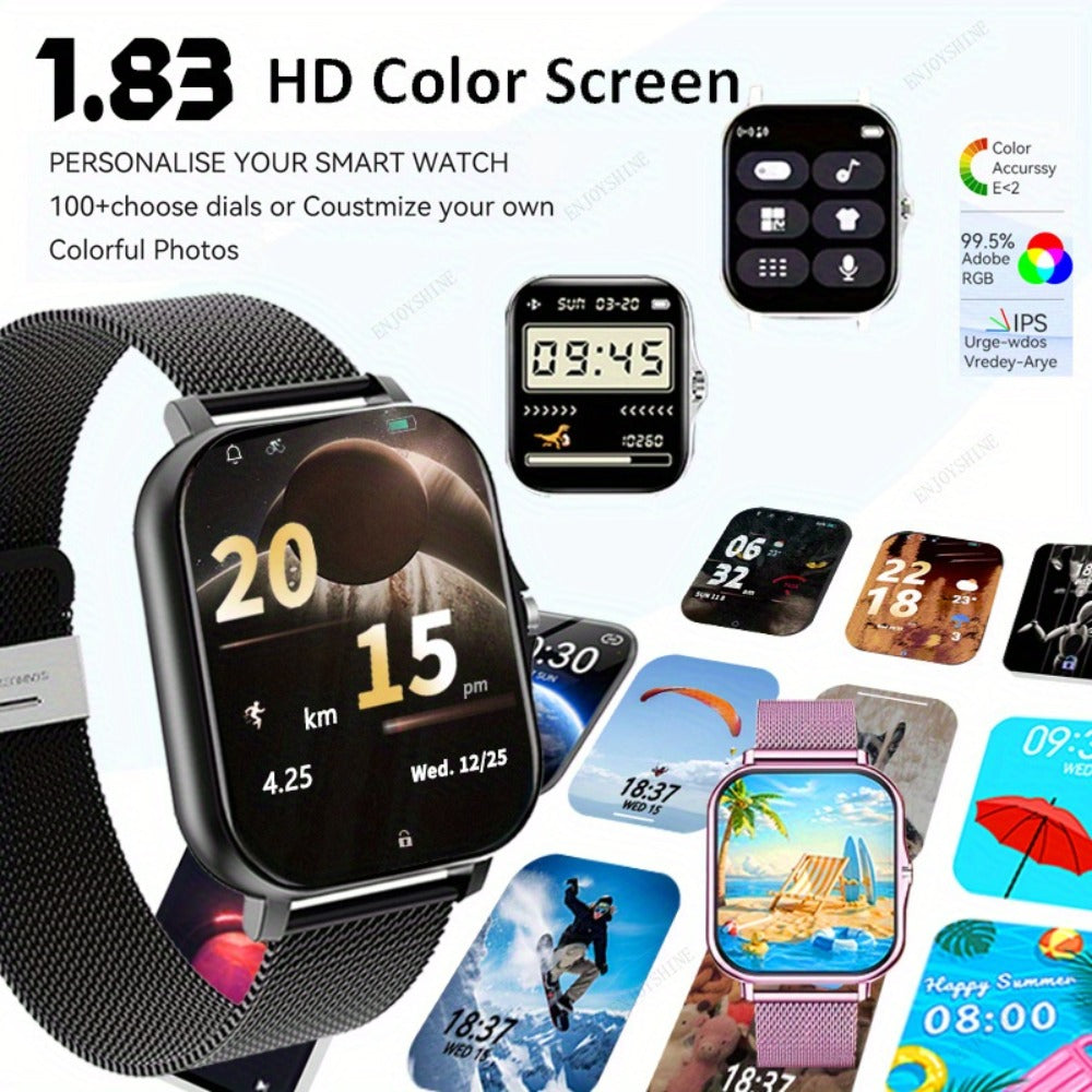 Stainless Steel Smartwatch 1.83 Inch 304L Alloy Body HD Bluetooth 5.0 Calling Music Player Multi Sport Mode Multiple Watch Faces Full Touch Screen Compatible with Android iPhone – Black Gold Pink Silver