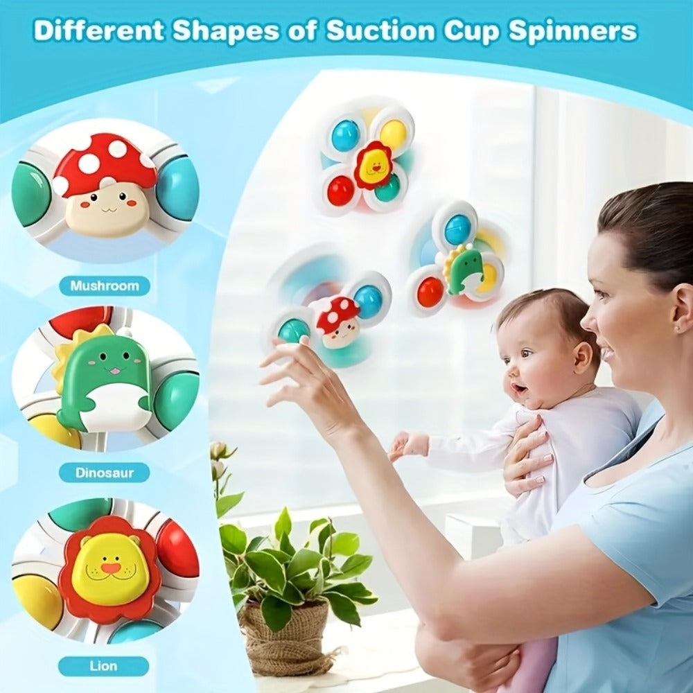 3-in-1 Baby Sensory Toy Set, Stacking Cups, Spinning Top & Cloth Book