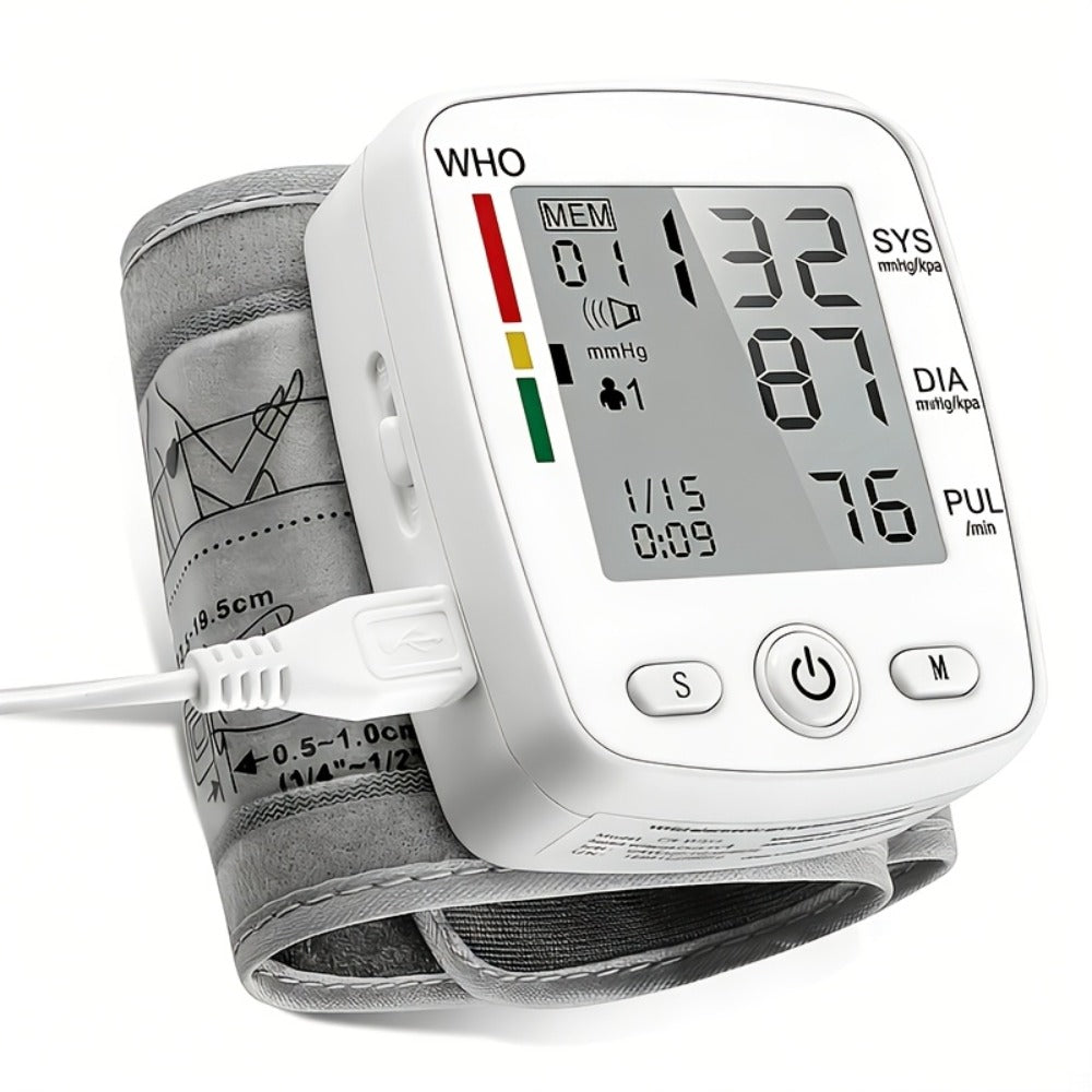 Wrist Blood Pressure Monitor - Digital BP Monitor Rechargeable with 2×99 Memory, Large LCD Display, Voice Broadcast & Portable Case for Home & Travel Use (Black / White / BP188W)