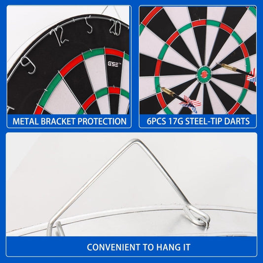 Bristle Dartboard Set, 18-Inch Double-Sided Board with 6 Steel Tip Darts