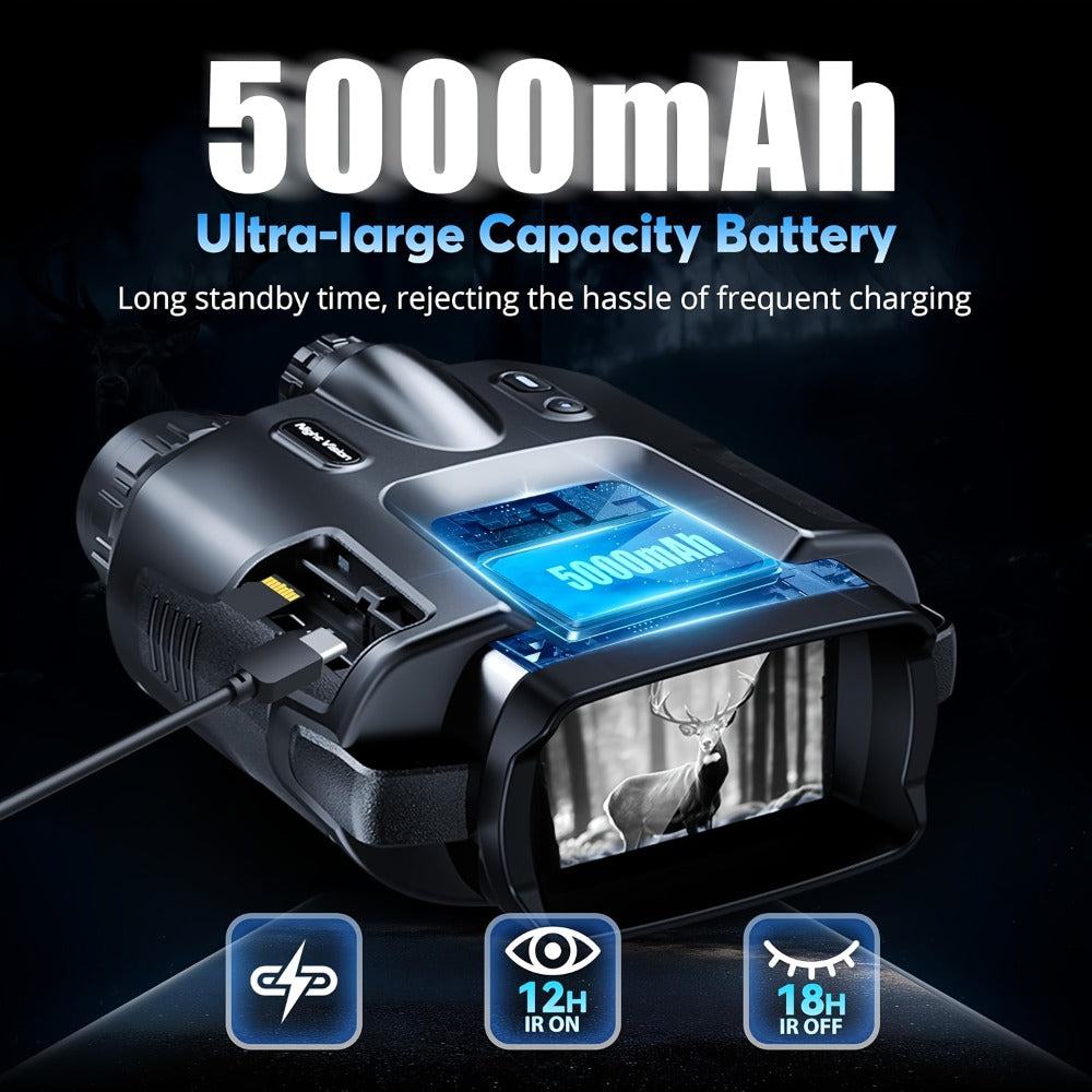 Night Vision Binoculars 4K Digital Infrared, 8x Digital Zoom 5x Optical Zoom, 5000mAh Battery, 3-inch HD Display, 64GB Card, Tactical Flashlight, for Hunting Wildlife Surveillance Outdoor