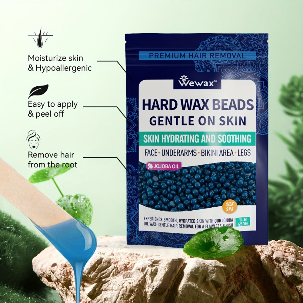Hard Wax Beads 450g Brazilian Strong Adhesion No-Strip – Precision At-Home Waxing for Bikini Legs Underarms Arms Body Face, Hair Removal Wax Kit for Women, Dark Blue & Light Blue