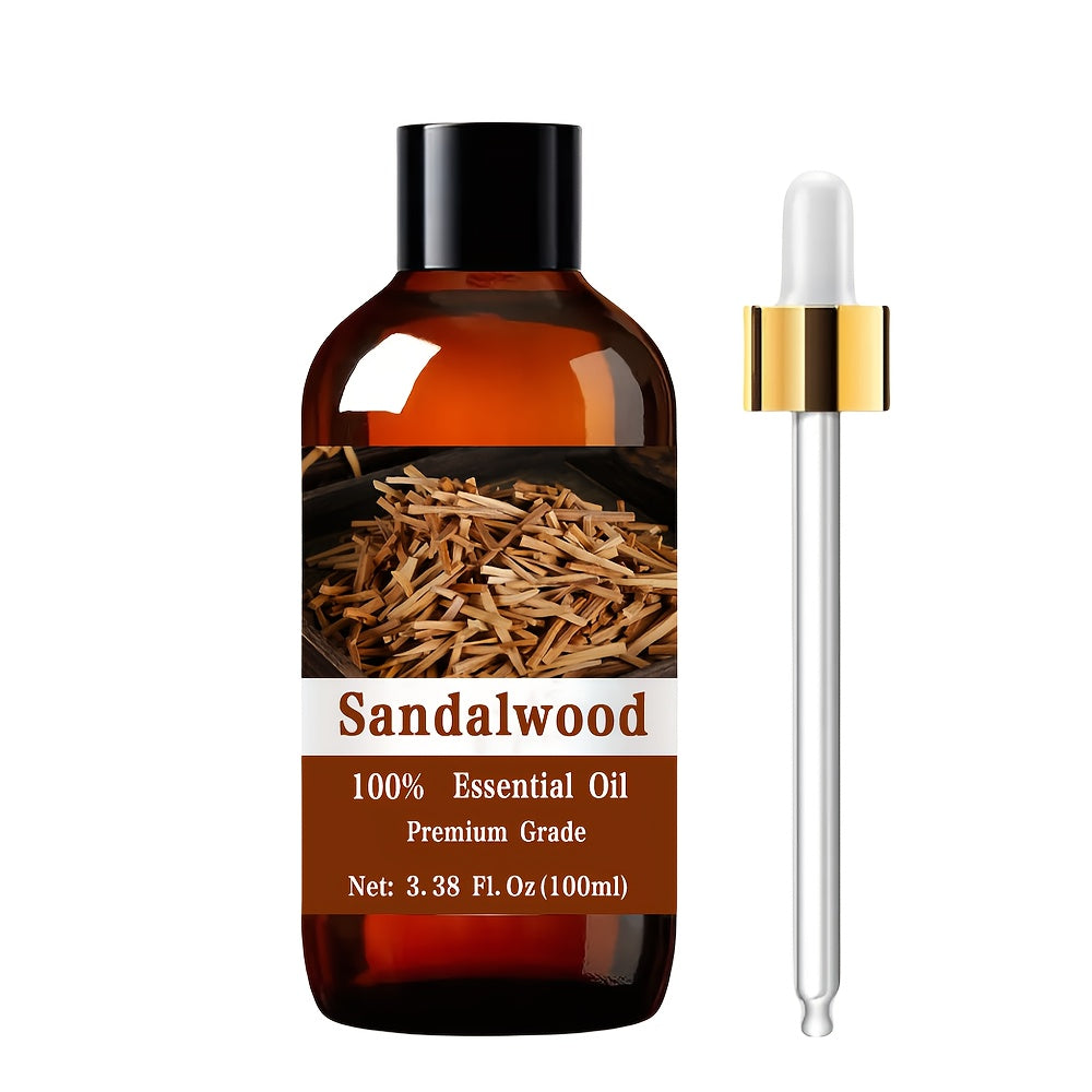 Sandalwood Essential Oil 100% Pure Undiluted 100ml — Warm Woody Grounding Scent for Aromatherapy Diffuser Meditation Yoga Massage Hair Skin Nail Care Relaxation Body Oil Women Men