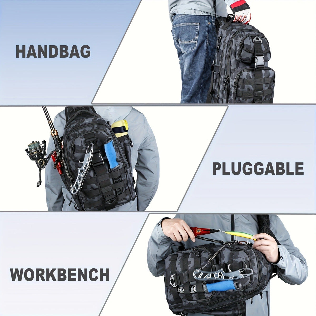 Waterproof Fishing Rod Backpack 42L – Built-In Rod Tube, 16 Pockets & Insulated Cooler Option | Black, Camo, Khaki, Gray