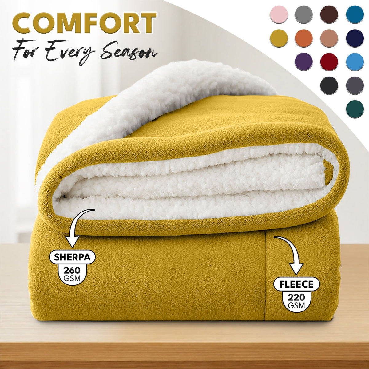Sherpa Flannel Blanket – Double-Layer Ultra Soft Warm Throw for Bed, Sofa & Bedroom Decor, Better Sleep, 14 Colors, 3 Sizes