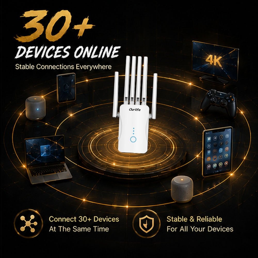 WiFi 6 Mesh Extender 1400Mbps 6-Antenna Dual Band - 2.4GHz & 5GHz Whole Home Coverage, One-Button WPS Setup, Seamless Roaming, Works with Smartphones Tablets Laptops Smart TV Gaming Console