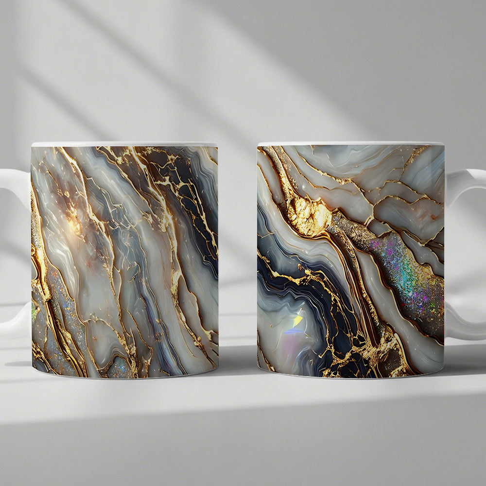 Agate Golden Vein Coffee Mug 11 Oz – Luxury Marble Pattern Ceramic Cup for Home & Office – Elegant Gift for Birthday, Mother's Day & Christmas – Black, White & Pink