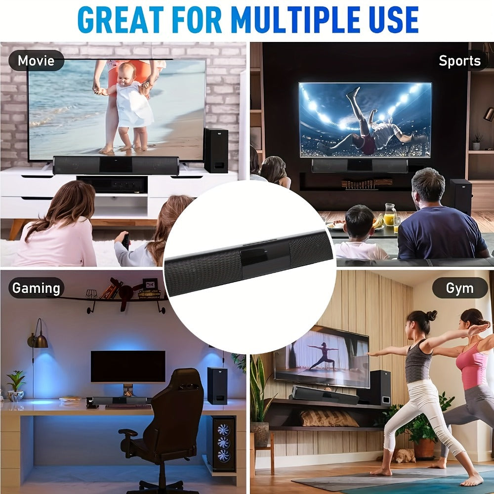 13-Inch Wireless TV Soundbar Speaker with Surround Sound, Bluetooth TWS Stereo Pairing, TF AUX FM USB Inputs, Easy Setup for Smart TV, PC, Projector – Home Theater Sound Bar for Movies, Gaming & Holiday Entertaining
