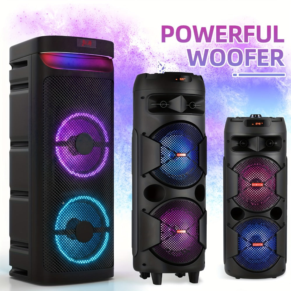 Wireless Party Speaker with Dual Subwoofers & RGB Lighting – FM Radio, USB/TF Card Playback, TWS Stereo Pairing, 20-Hour Battery, Portable Bluetooth Boombox for Outdoor & Indoor Parties