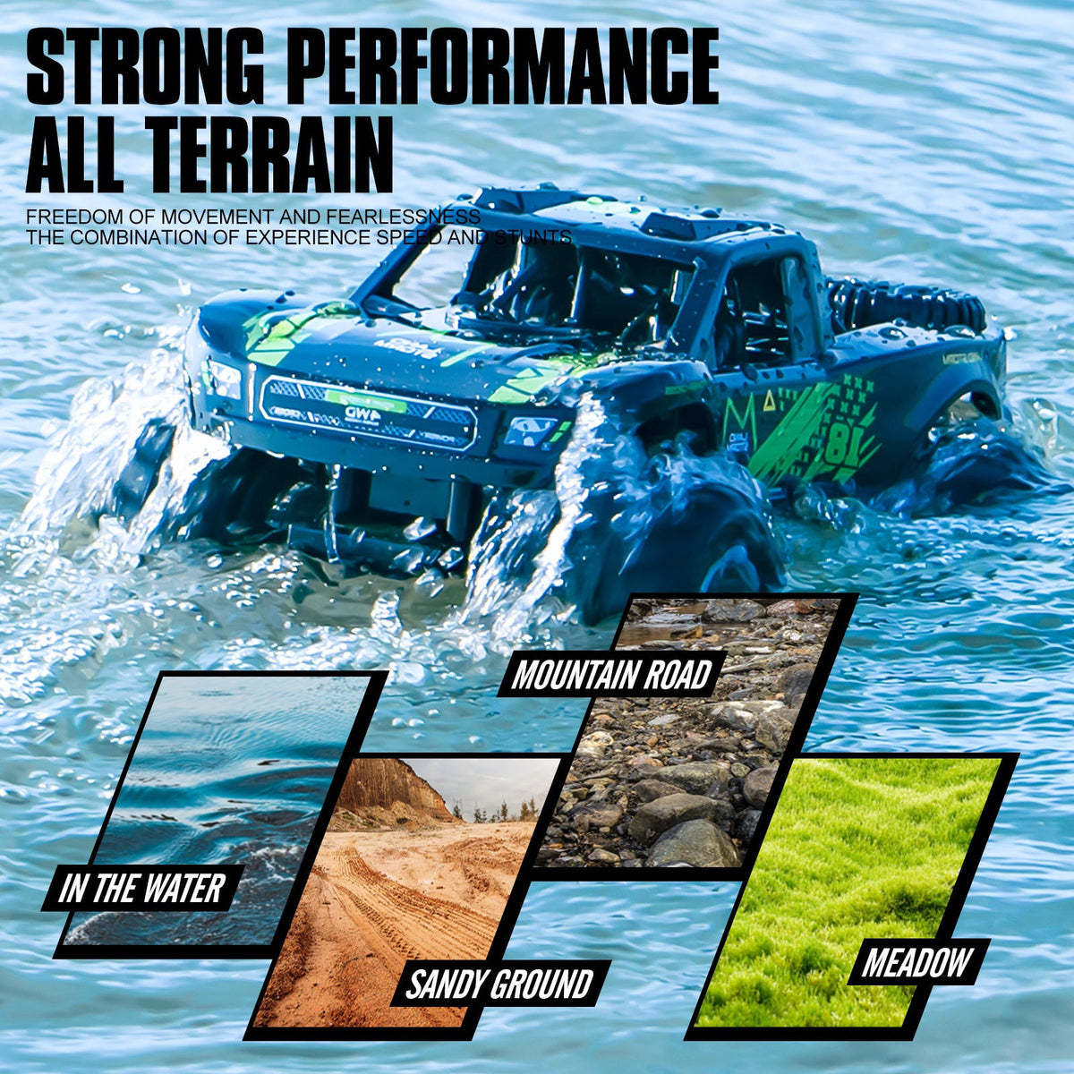 Amphibious RC Car 1:16 Scale 4WD, Waterproof Monster Truck or Pickup, 2 Batteries
