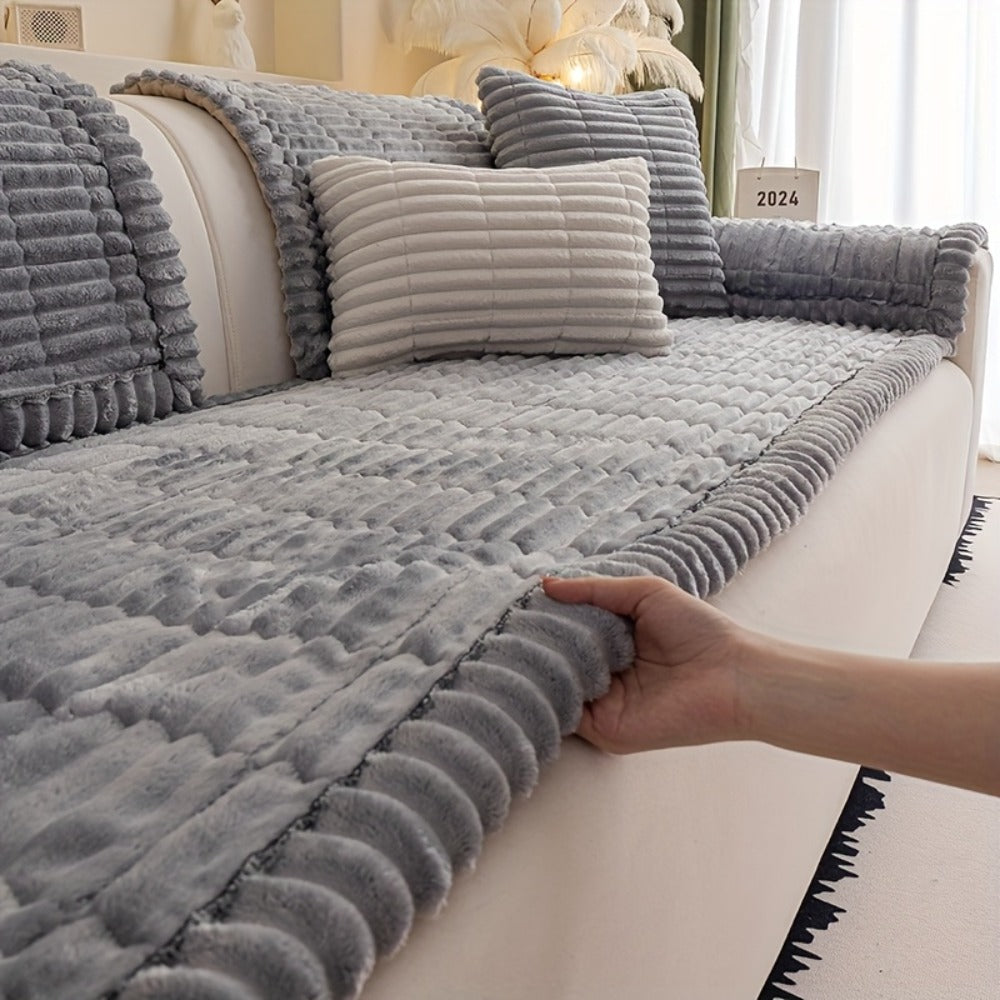 Sofa Cushion Cover Plush Velvet Washable Seat Pad Wavy Edge Soft Kapok Filling for Couch Loveseat 1 2 3 4 Seater — Easy Install Home Decor Protection