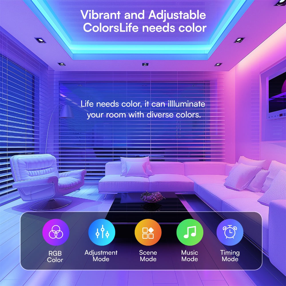 RGB LED Strip Lights 100FT 200FT Music Sync Color Changing with App Control & Remote - Smart Color Changing Light Strip for Bedroom Gaming Room Party Decor - Dimmable DIY Scene Lighting