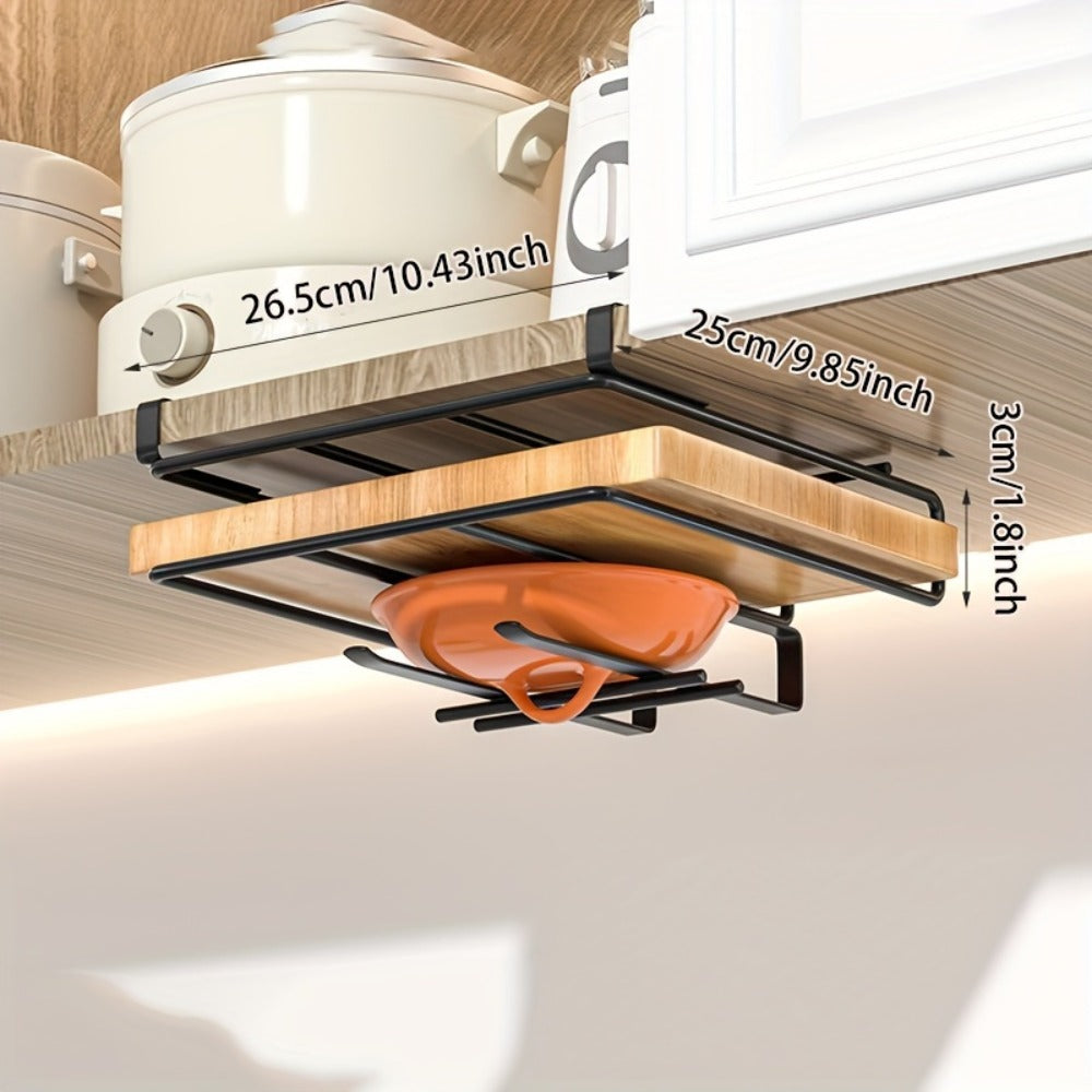 Kitchen Hook Rack for Cutting Boards Lids & Cabinet Door – Heavy Duty Carbon Steel Wall Mounted Organizer for Kitchen Tools & Bathroom Supplies, Rust-Resistant Black