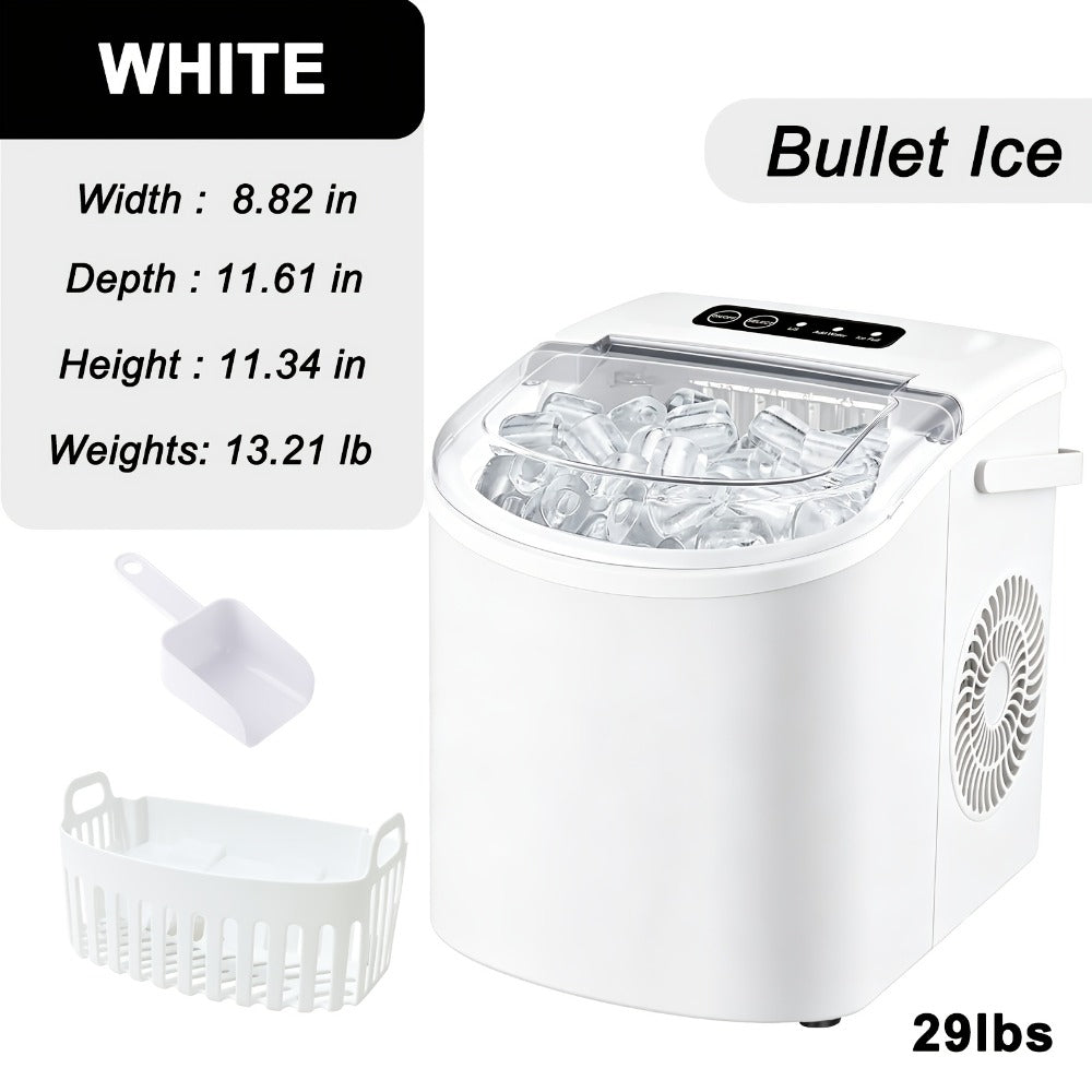Ice Maker with Basket & Scoop – 26 Lbs/Day Countertop Bullet Ice Machine, 9 Cubes in 6 Mins, Self-Cleaning, 5 Colors Pink White Green Silver Black, for Home, Kitchen, Office, Bar, RV & Camping