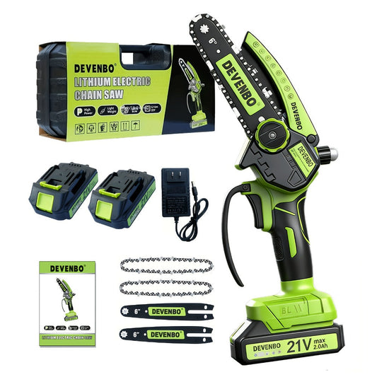 Cordless Mini Chainsaw, 6-Inch Bar, Handheld Design with 1 or 2 Battery Options
